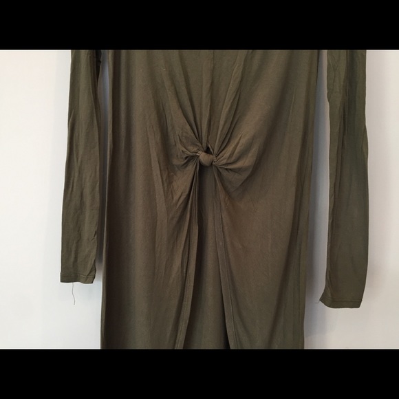 Zara High-Low Long-Sleeve Olive Shirt with Knot - Picture 7 of 11
